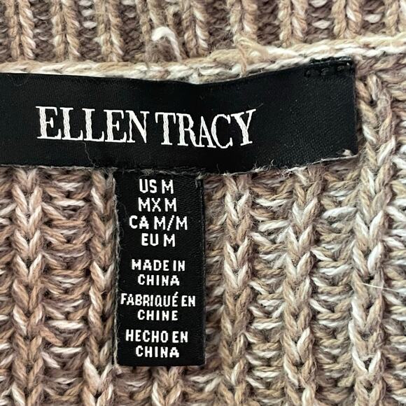 Ellen Tracy Light Brown Cable Knit Sweater Round Neck Sz MED Fall Winter Casual - Picture 7 of 9